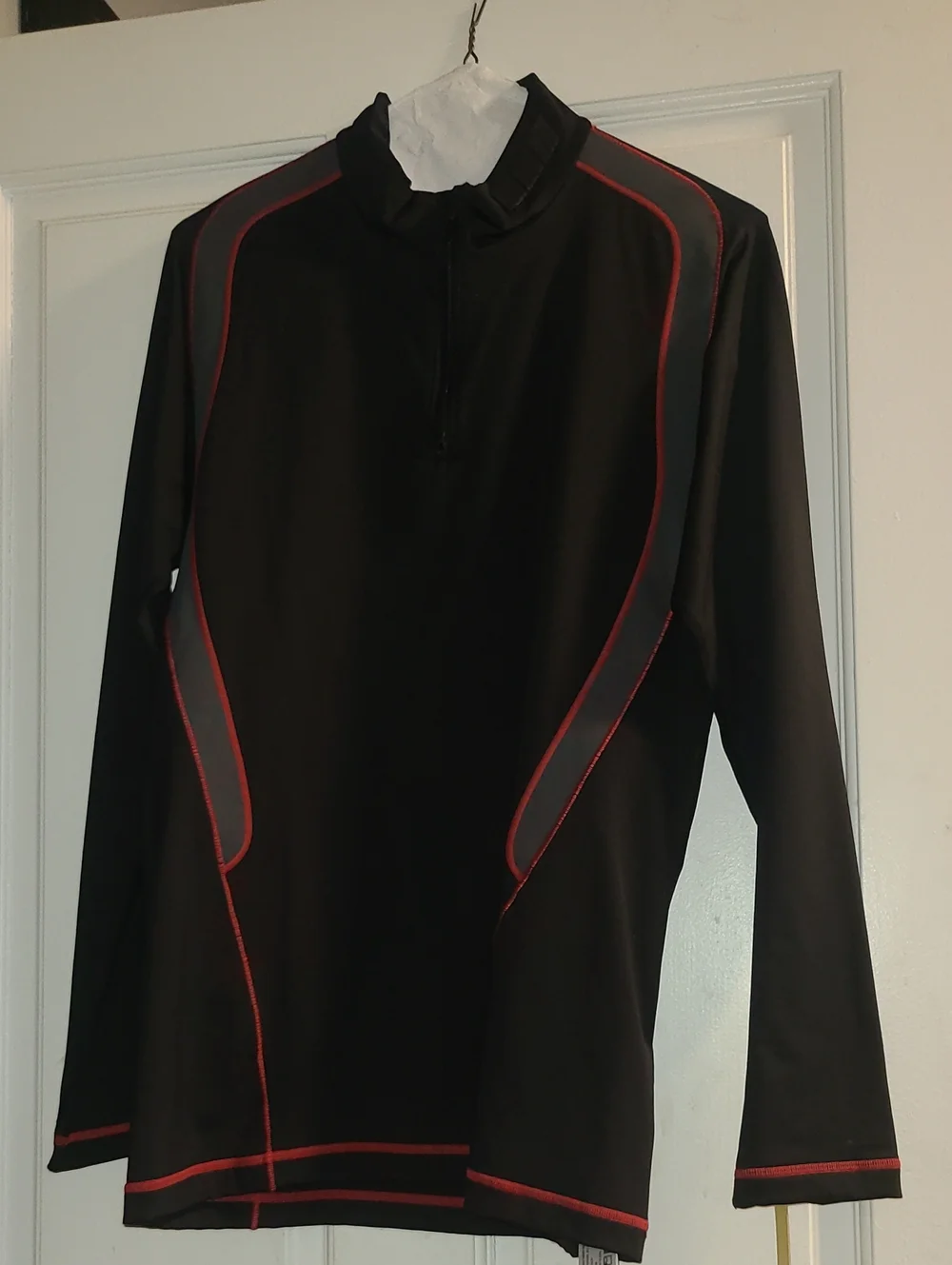 Men's Black Long-Sleeve Swim Shirt with Red Accents